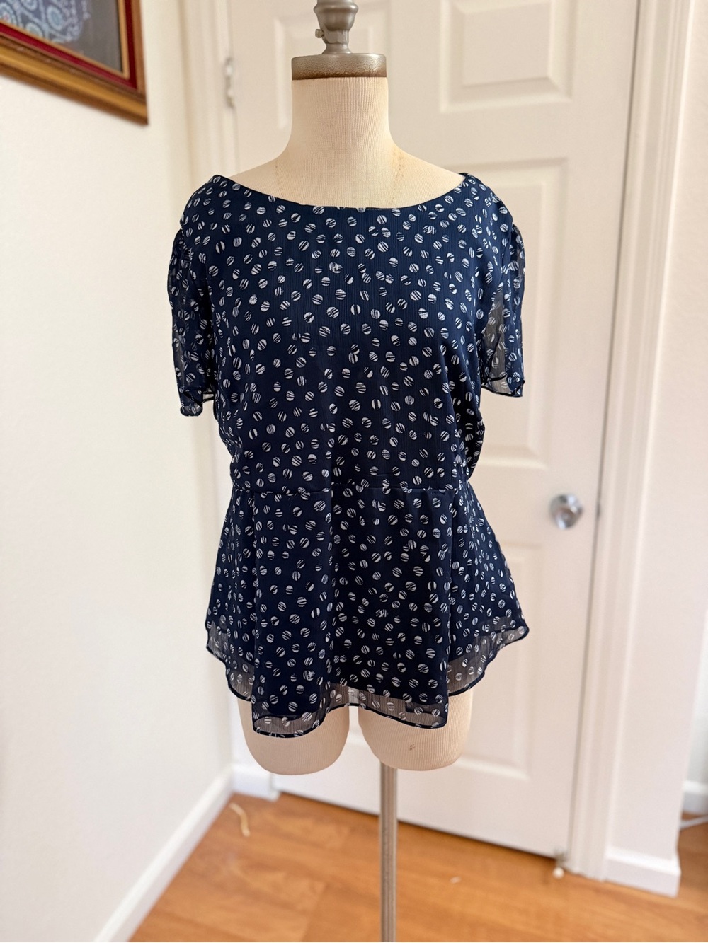 Navy Printed Peplum Blouse - Women's Top